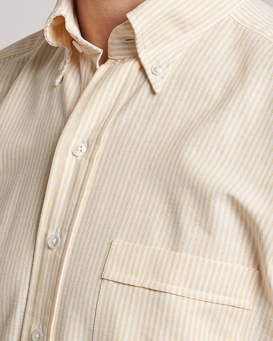 Herren | Hemden | Drake's | Striped Button Down Oxford Shirt White/Yellow
