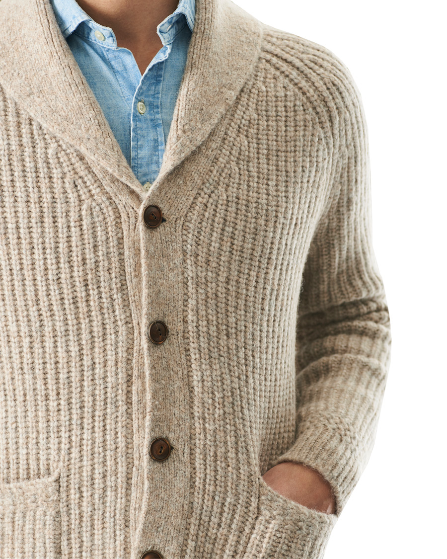 Herren | Pullover | Polo Ralph Lauren | Wool Knitted Shawl Cardigan Oatmeal Heather