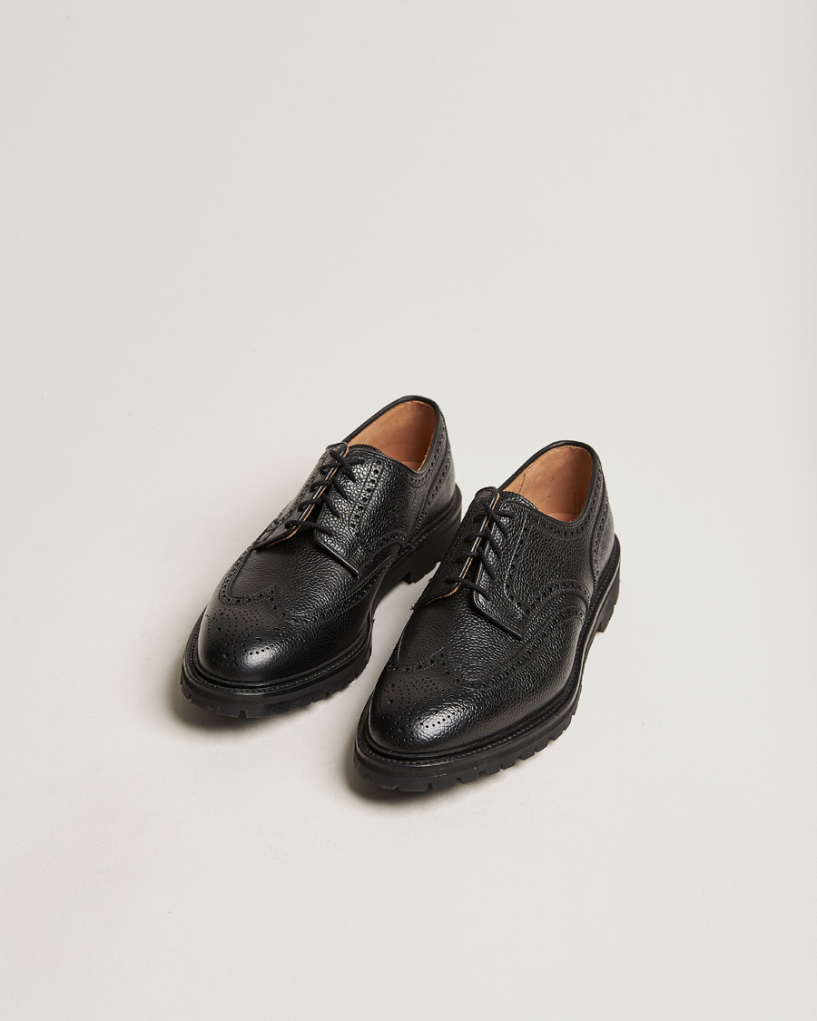 Herren | Handgefertigte Schuhe | Crockett & Jones | Pembroke Derbys Scotch Grain Vibram Black Calf