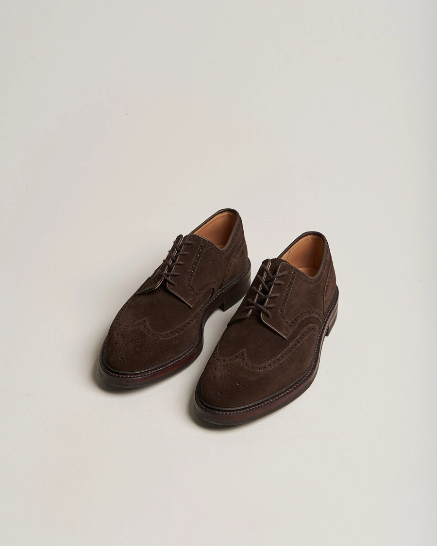 Herren | Handgefertigte Schuhe | Crockett & Jones | Pembroke Derbys Dainite Sole Dark Brown Suede