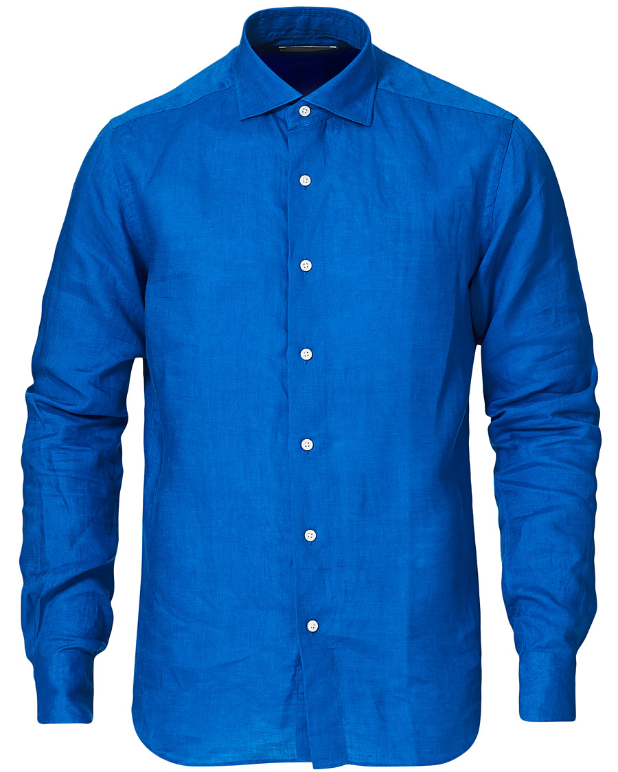 Herren | Hemden | Kamakura Shirts | Slim Fit Linen Shirt Cobalt Blue