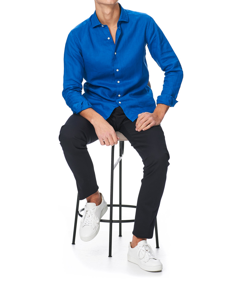 Herren | Hemden | Kamakura Shirts | Slim Fit Linen Shirt Cobalt Blue