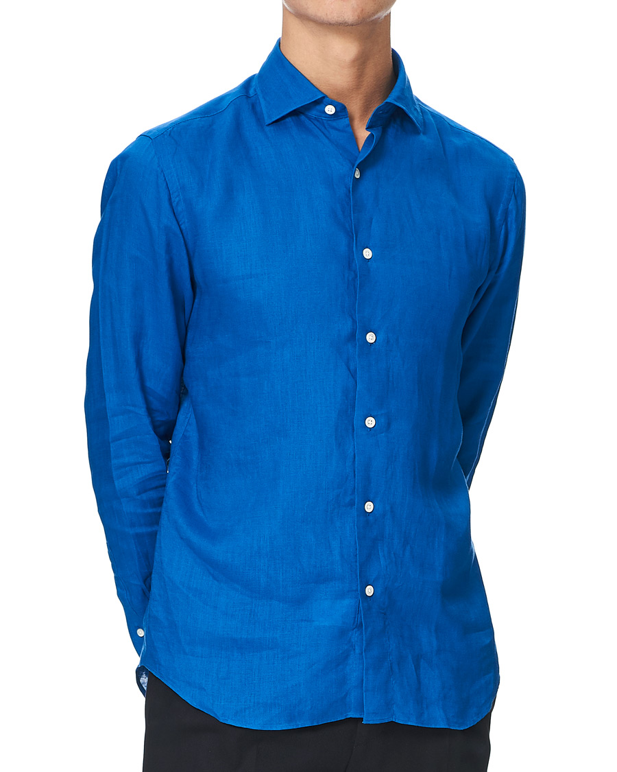 Herren | Hemden | Kamakura Shirts | Slim Fit Linen Shirt Cobalt Blue