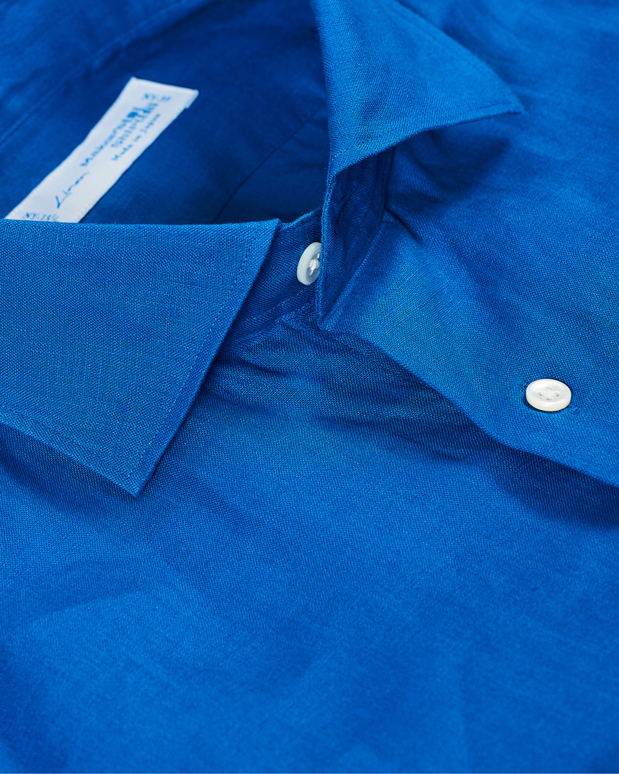 Herren | Hemden | Kamakura Shirts | Slim Fit Linen Shirt Cobalt Blue