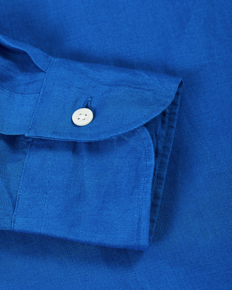 Herren | Hemden | Kamakura Shirts | Slim Fit Linen Shirt Cobalt Blue
