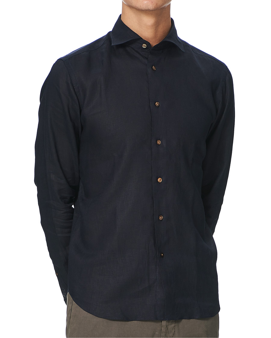 Herren | Hemden | Kamakura Shirts | Slim Fit Linen Shirt Navy