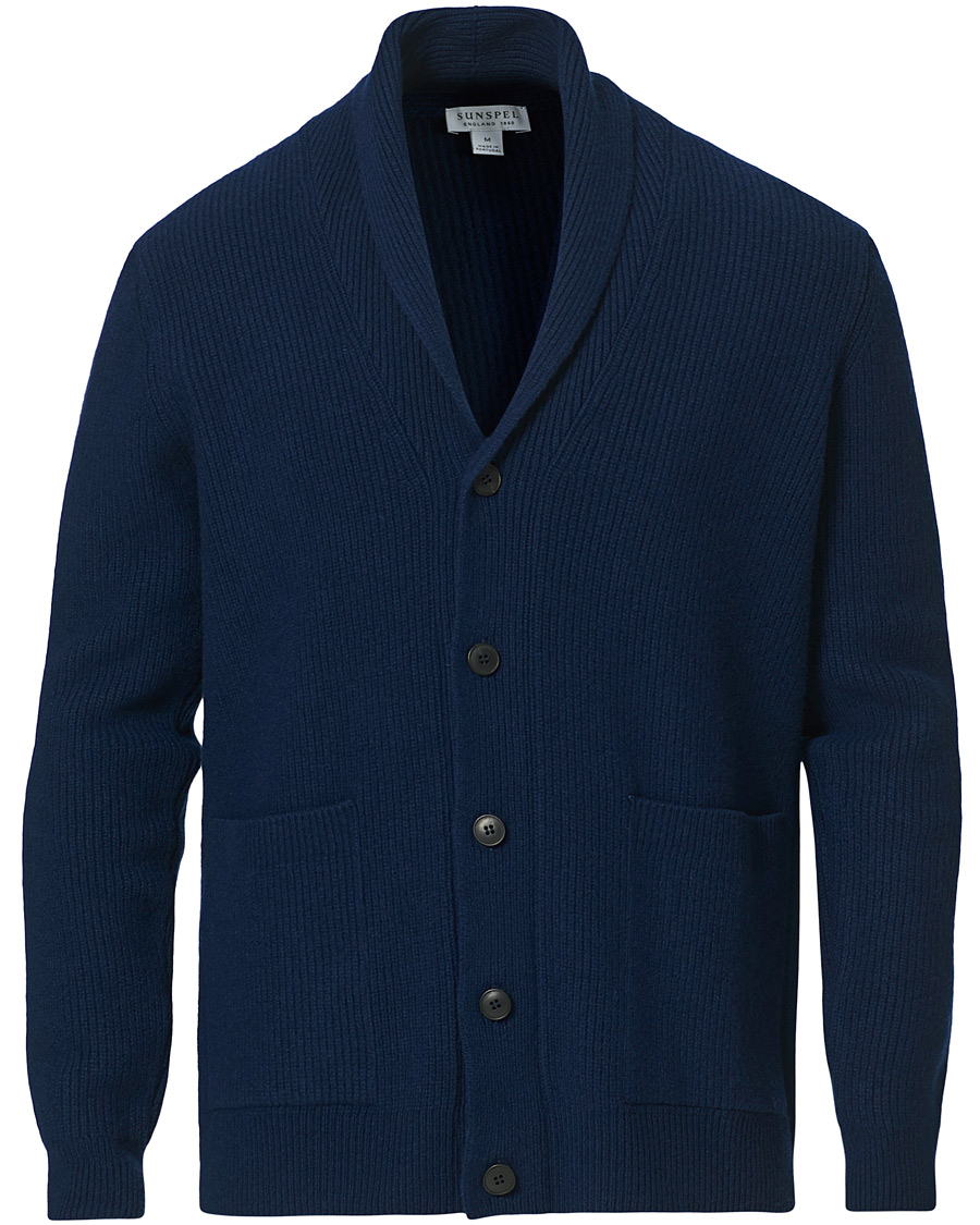 Herren | Pullover | Sunspel | Wool/Cashmere Shawl Neck Cardigan Dark Navy Melange