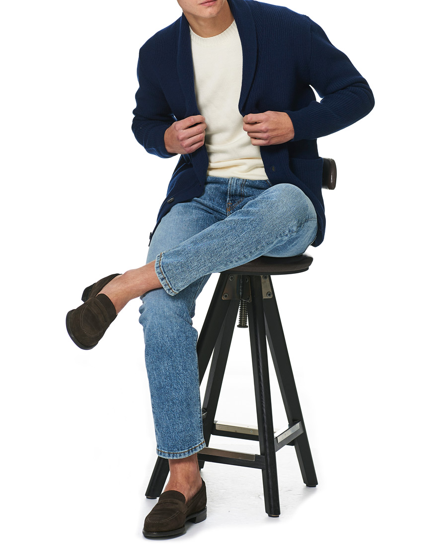 Herren | Pullover | Sunspel | Wool/Cashmere Shawl Neck Cardigan Dark Navy Melange