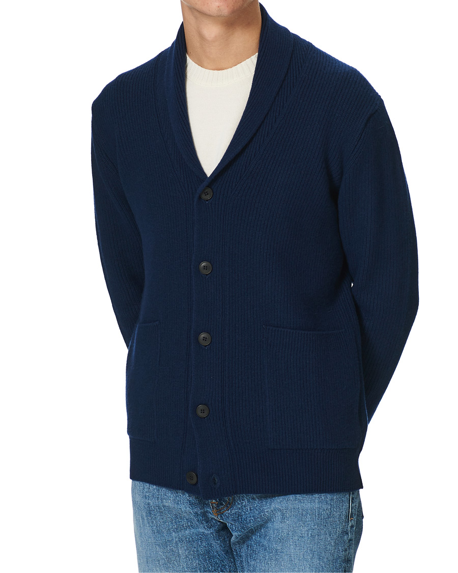 Herren | Pullover | Sunspel | Wool/Cashmere Shawl Neck Cardigan Dark Navy Melange