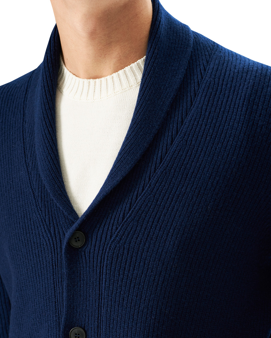 Herren | Pullover | Sunspel | Wool/Cashmere Shawl Neck Cardigan Dark Navy Melange