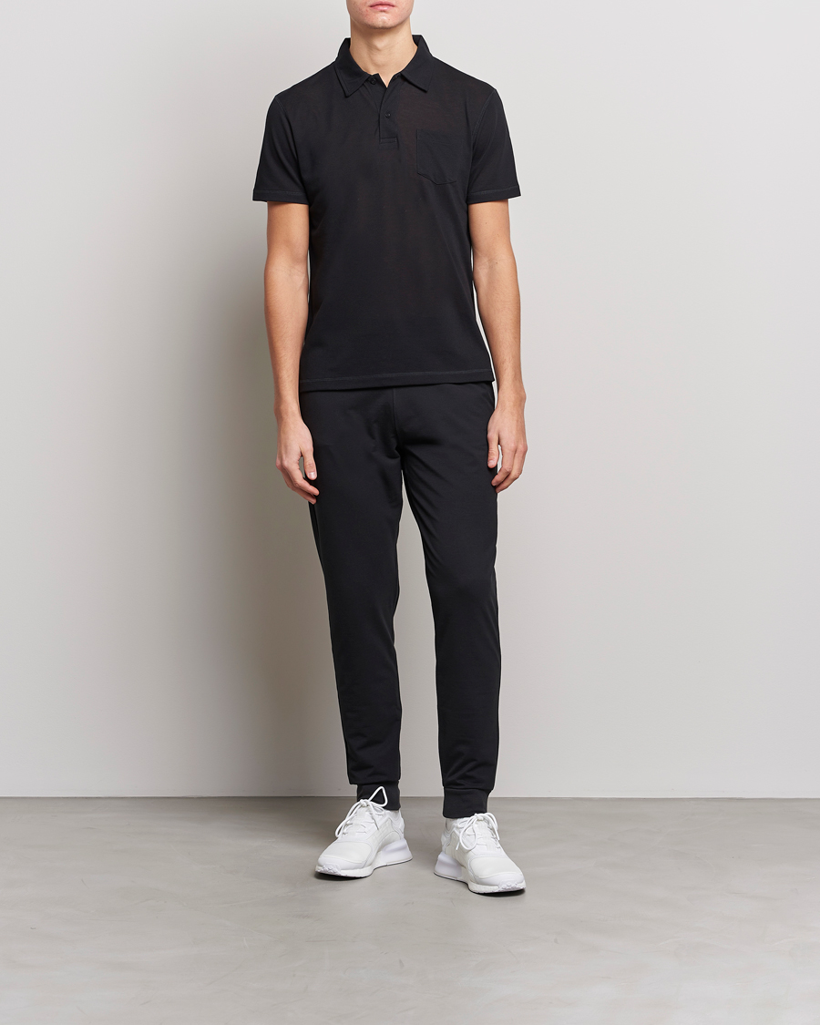 Herren | Poloshirts | Sunspel | Active Pique Polo Black