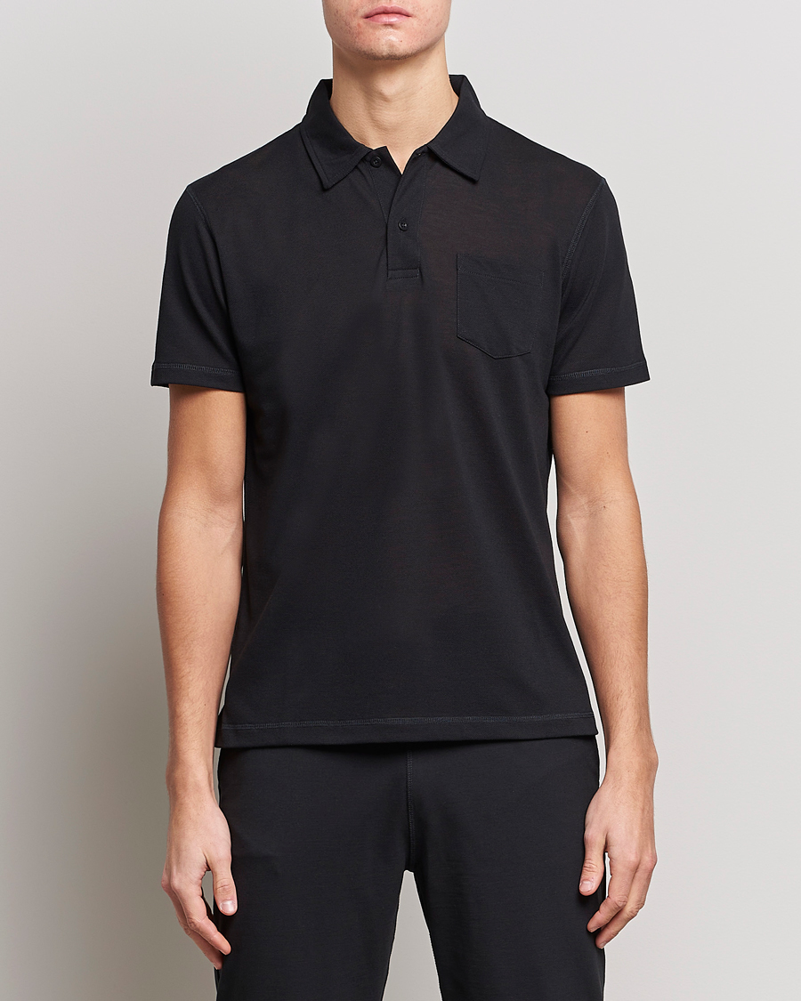 Herren | Kurzarm-Poloshirts | Sunspel | Active Pique Polo Black