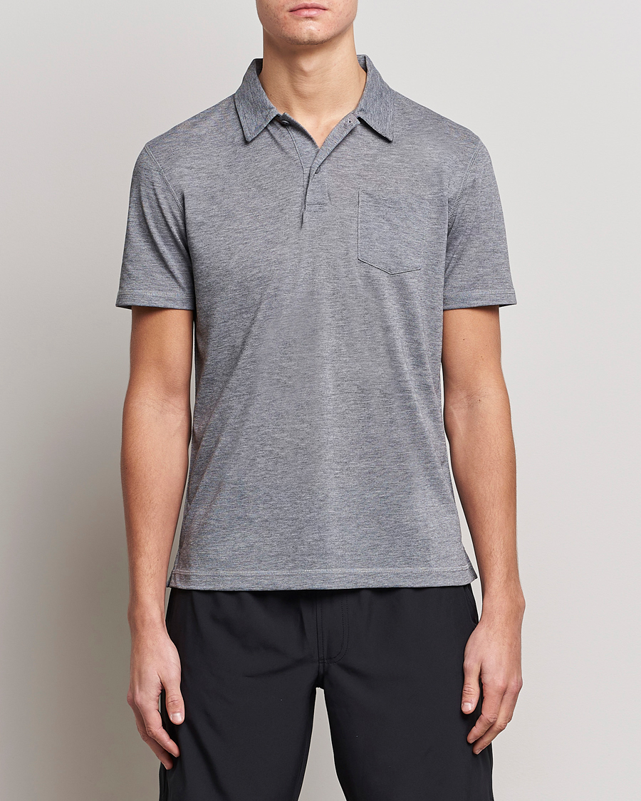 Herren | Sunspel | Sunspel | Active Pique Polo Grey Melange