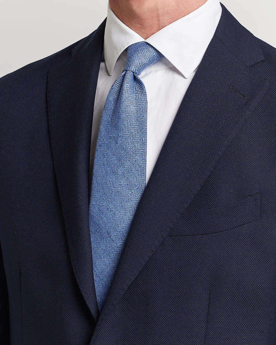 Herren | | Amanda Christensen | Linen Herringbone 8cm Tie Blue