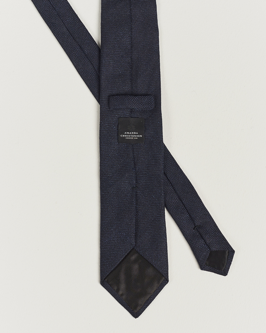 Herren | Krawatten | Amanda Christensen | Linen Herringbone 8cm Tie Navy