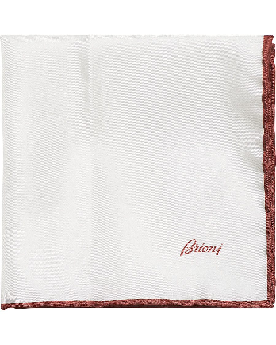 Herren | Brioni Silk Pocket Square White/Burgundy | Brioni | Silk Pocket Square White/Burgundy