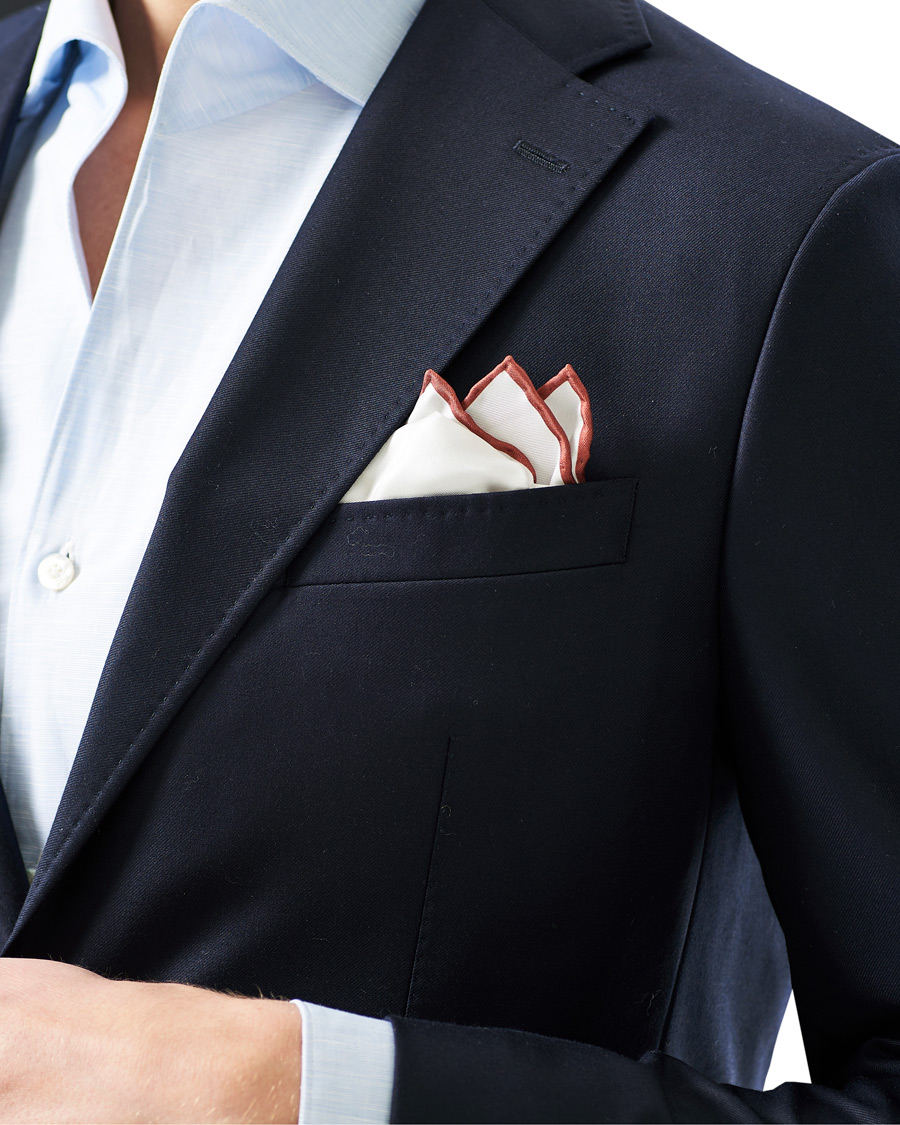 Herren | Brioni Silk Pocket Square White/Burgundy | Brioni | Silk Pocket Square White/Burgundy