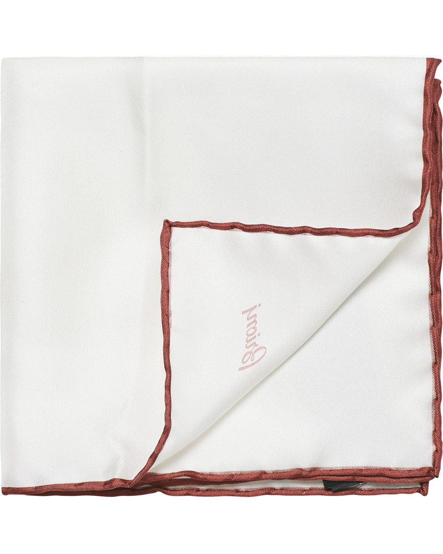 Herren | Brioni Silk Pocket Square White/Burgundy | Brioni | Silk Pocket Square White/Burgundy