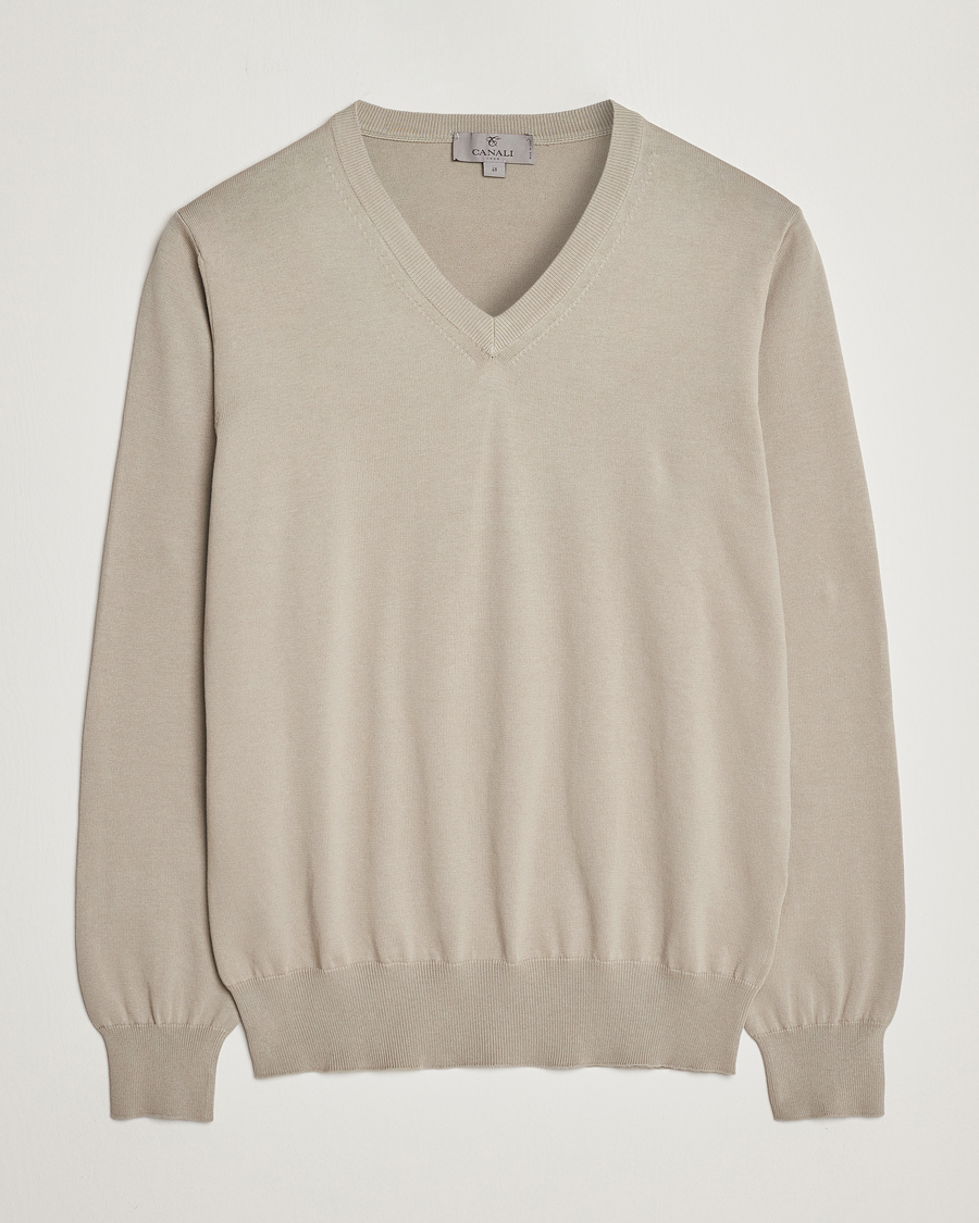 Herren | Pullover | Canali | Cotton V-Neck Pullover Sage