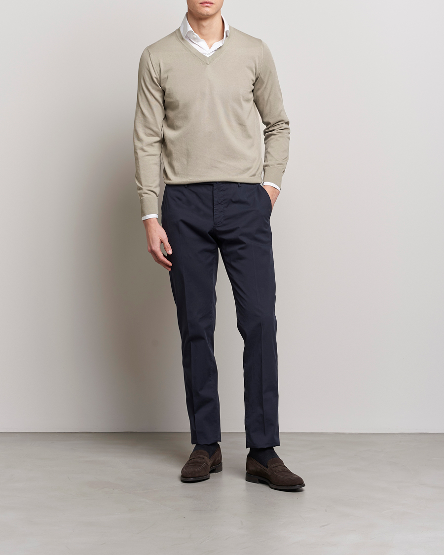 Herren | Pullover | Canali | Cotton V-Neck Pullover Sage