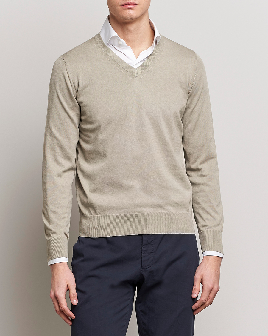 Herren | Pullover | Canali | Cotton V-Neck Pullover Sage