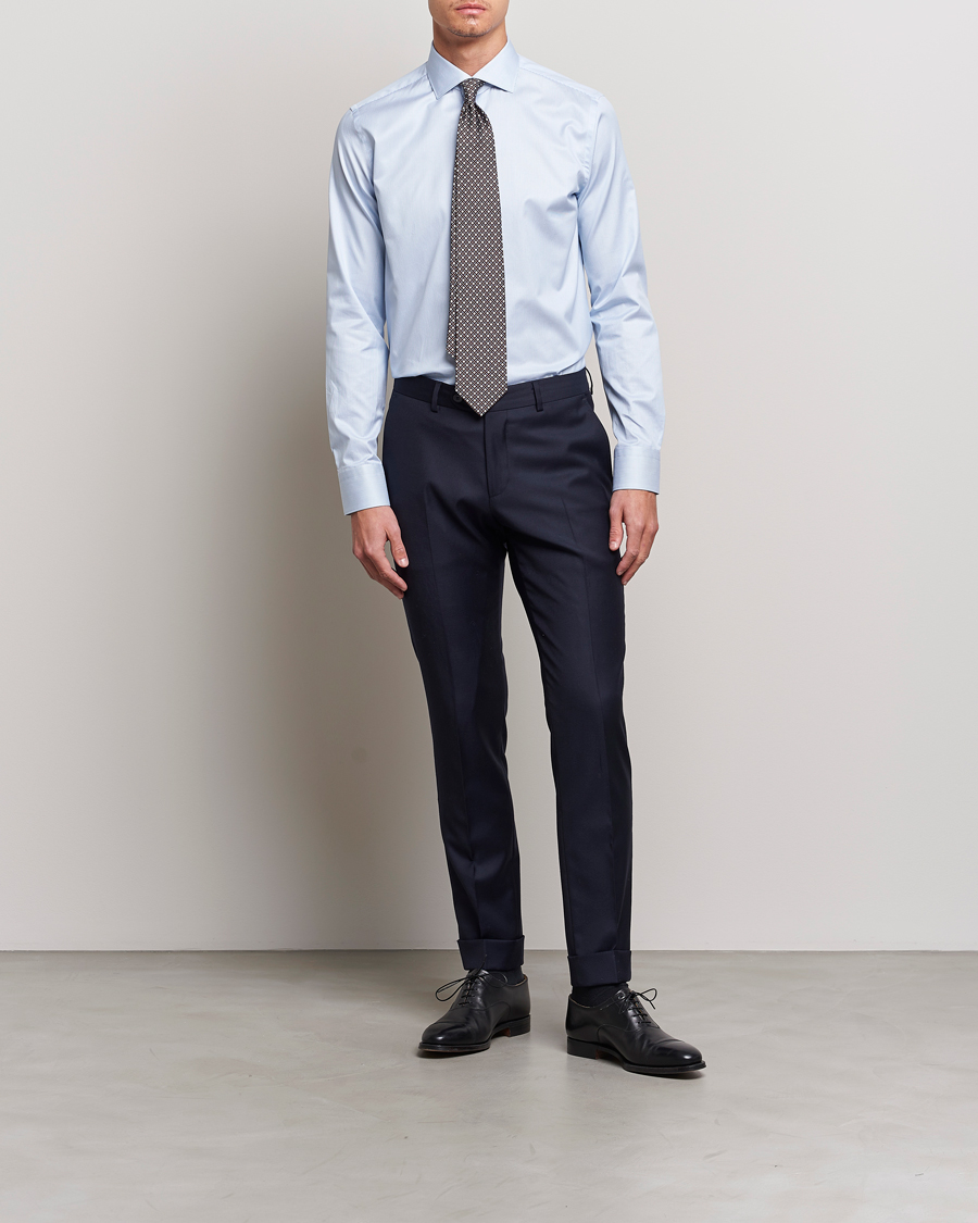 Herren | Formelle Hemden | Canali | Slim Fit Striped Cotton Shirt Light Blue