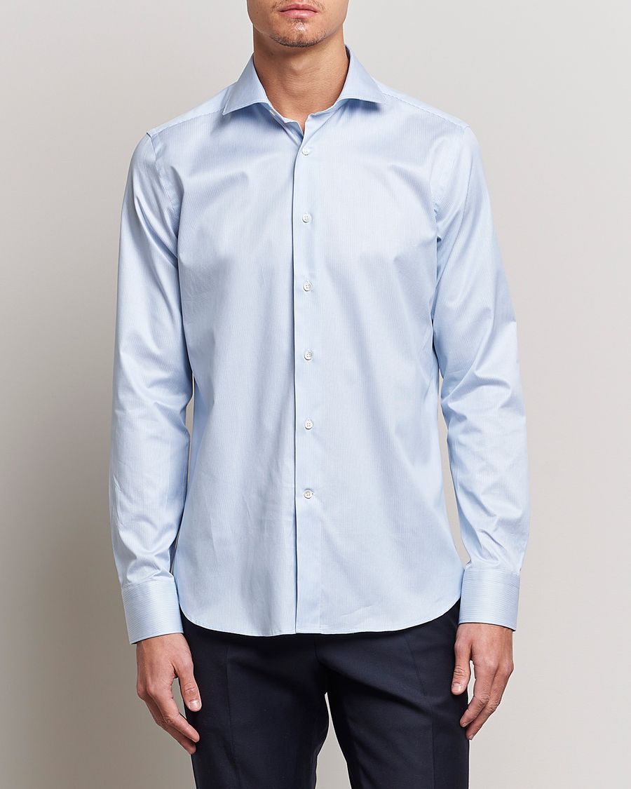 Herren | Businesshemden | Canali | Slim Fit Striped Cotton Shirt Light Blue