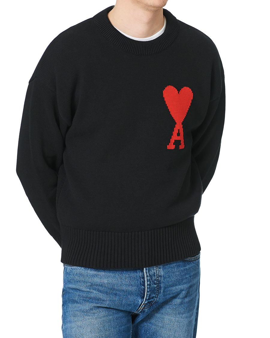 Herren | Pullover | AMI | Big Heart Knitted Crew Neck Black