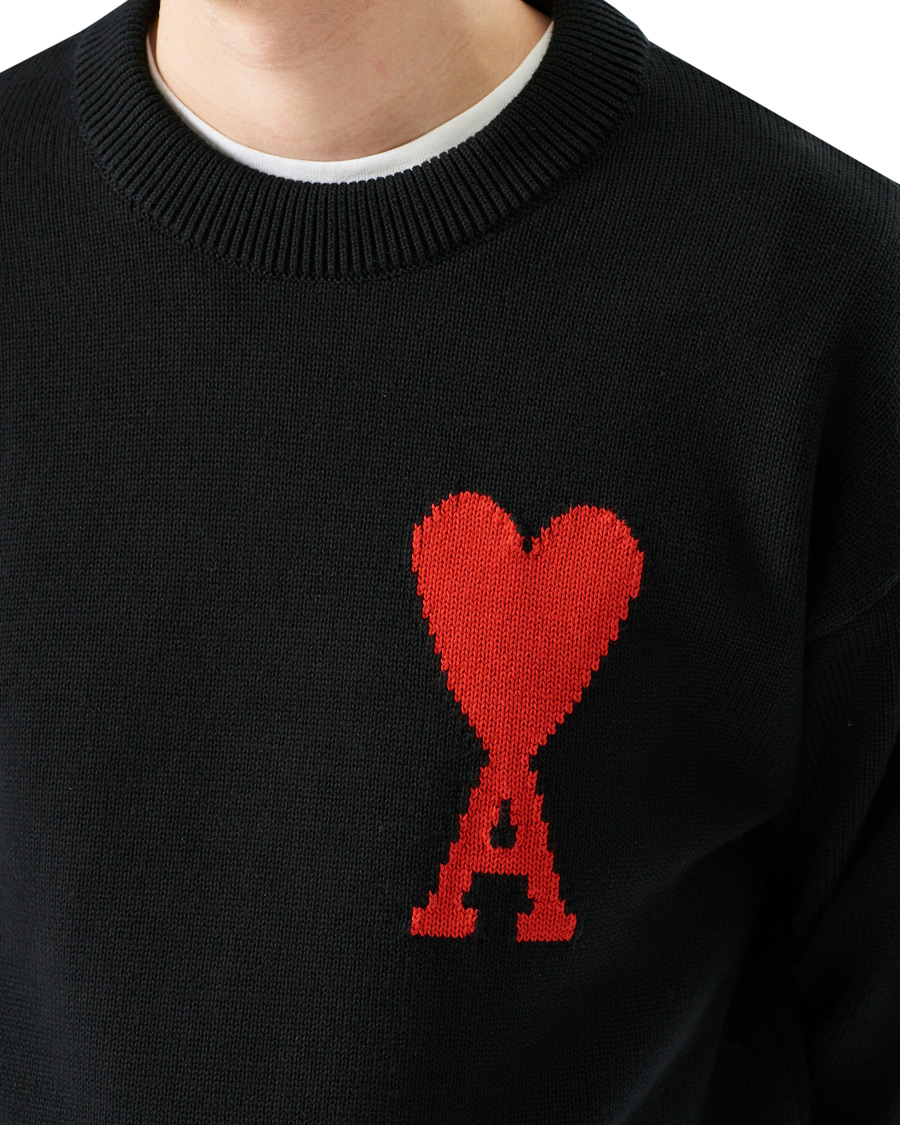 Herren | Pullover | AMI | Big Heart Knitted Crew Neck Black