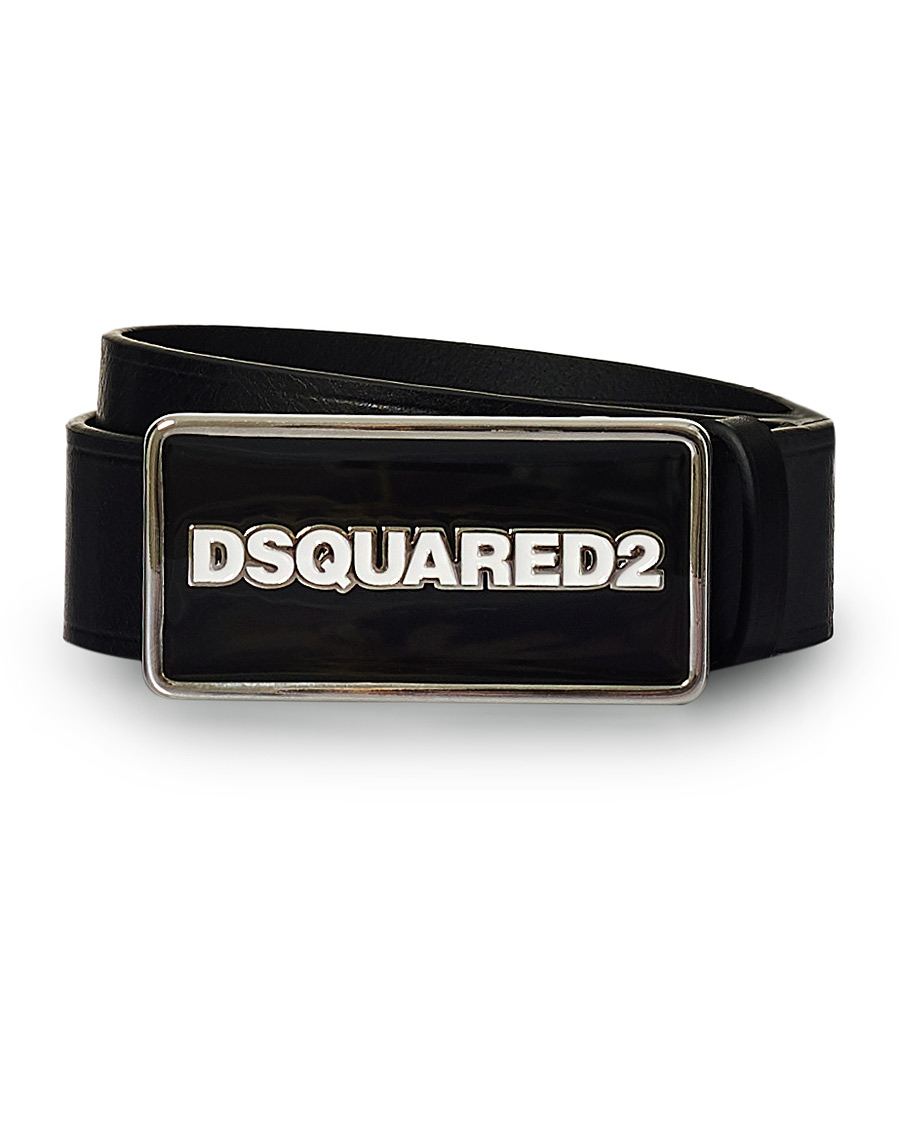 Herren | Dsquared2 Logo Plate Leather Belt Black | Dsquared2 | Logo Plate Leather Belt Black