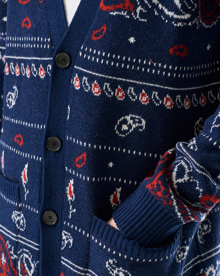 Herren | Pullover | Etro | Jacquard Wool/Cashmere Cardigan Navy