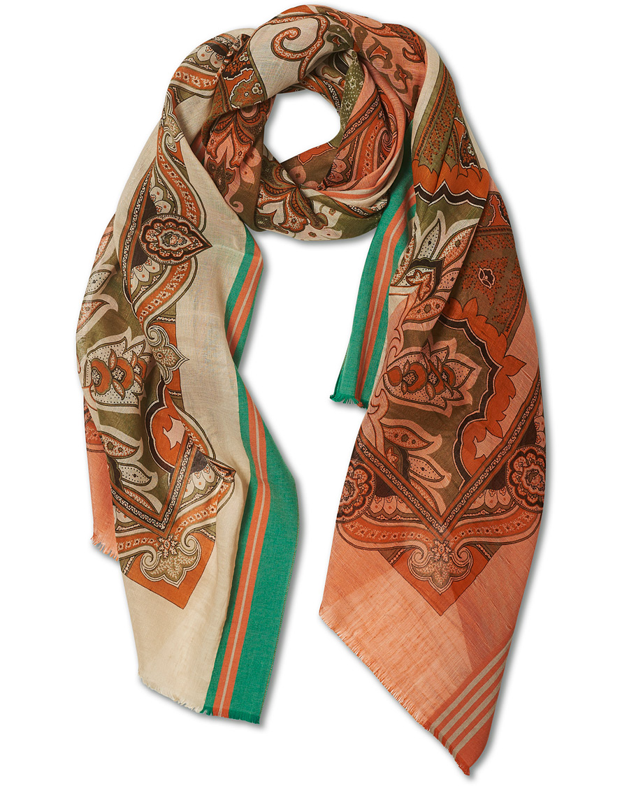 Herren | Etro Paisley Linen Scarf Beige/Orange | Etro | Paisley Linen Scarf Beige/Orange