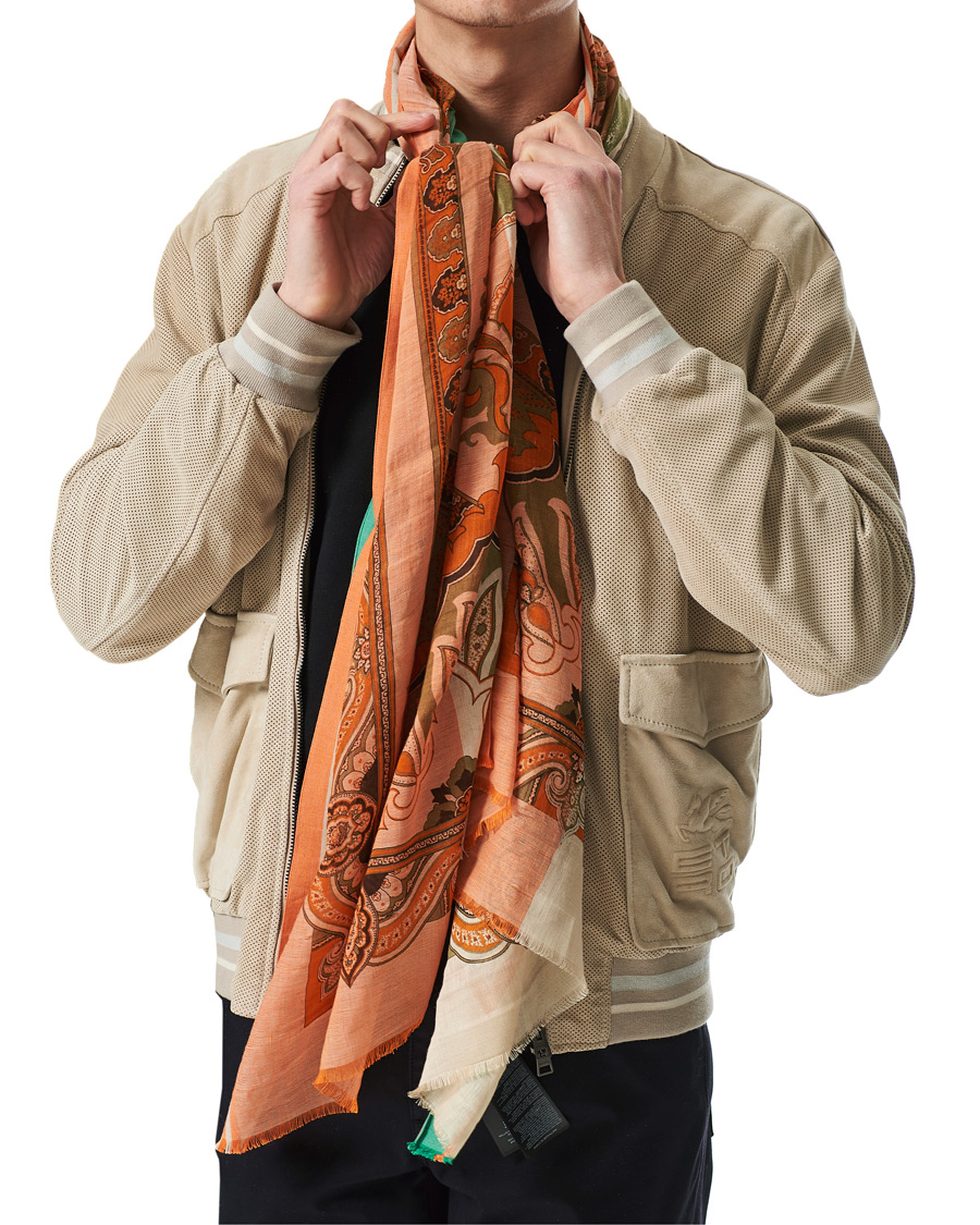 Herren | Etro Paisley Linen Scarf Beige/Orange | Etro | Paisley Linen Scarf Beige/Orange