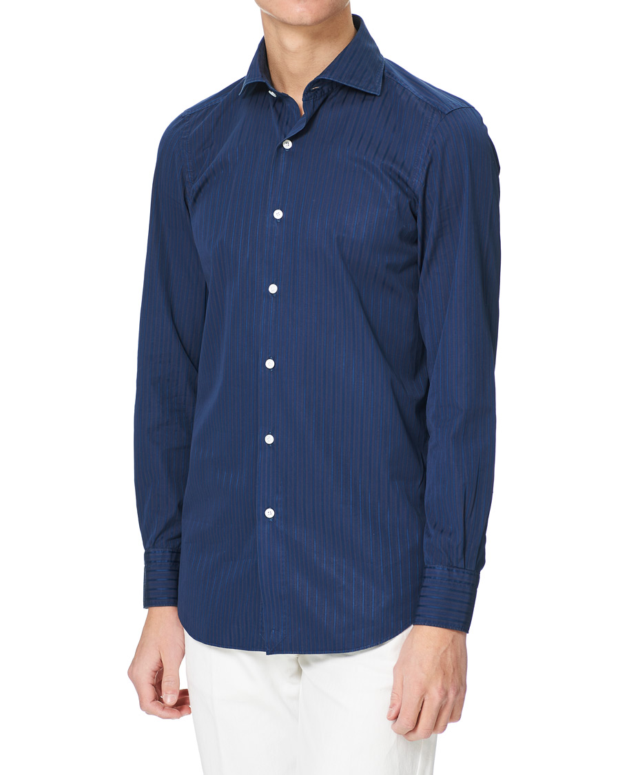 Herren | Hemden | Finamore Napoli | Milano Slim Fit Garment Dyed Shirt Dark Blue