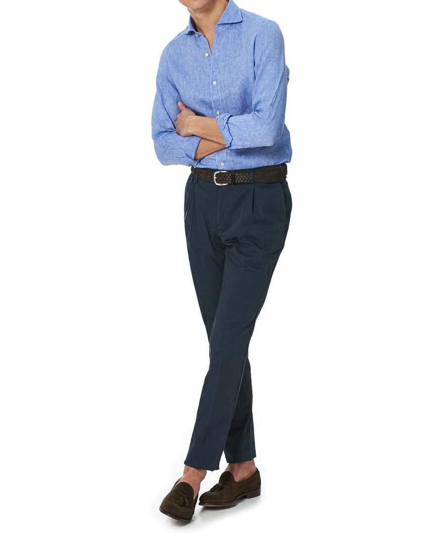 Herren | Hemden | Finamore Napoli | Tokyo Slim Fit Linen Shirt Light Blue