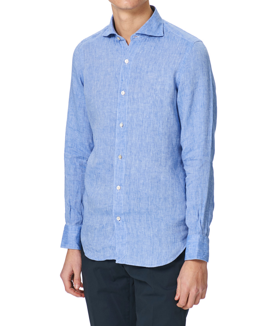 Herren | Hemden | Finamore Napoli | Tokyo Slim Fit Linen Shirt Light Blue