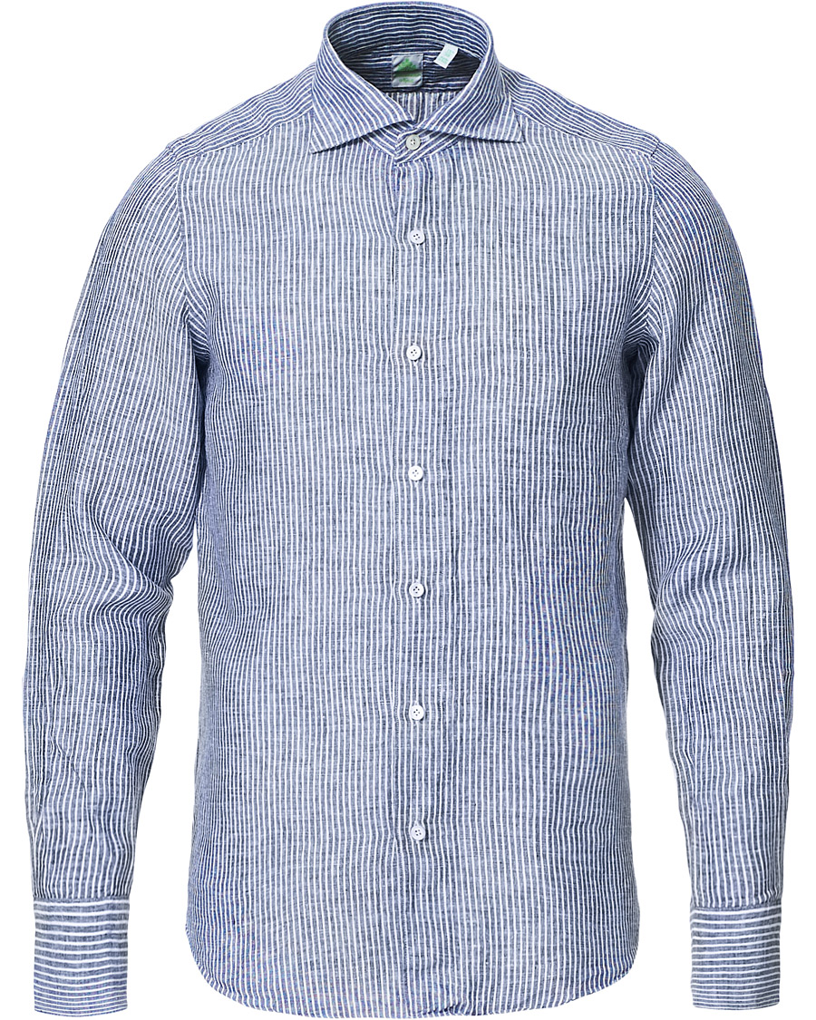 Herren | Hemden | Finamore Napoli | Tokyo Slim Fit Striped Linen Shirt White/Blue