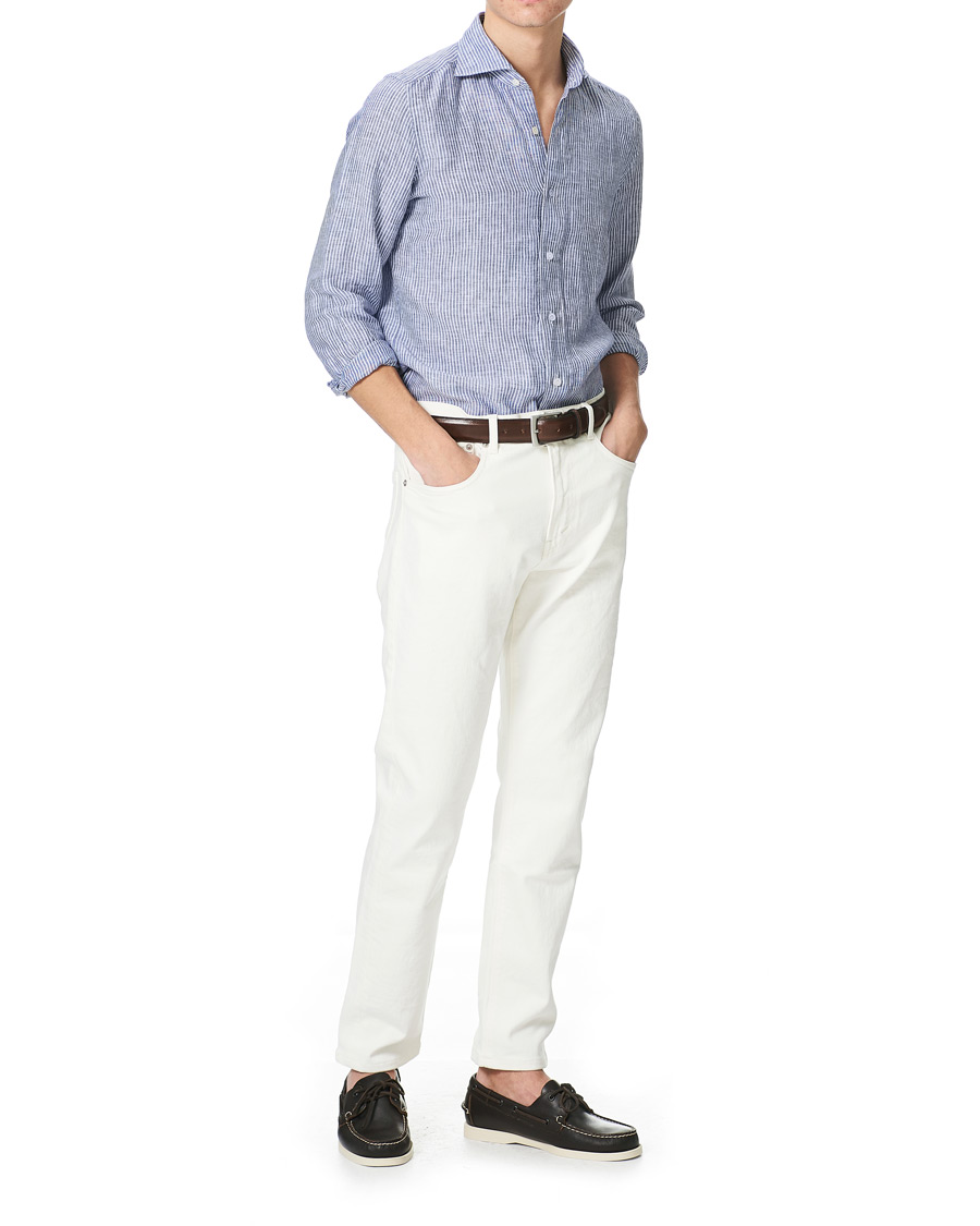 Herren | Hemden | Finamore Napoli | Tokyo Slim Fit Striped Linen Shirt White/Blue