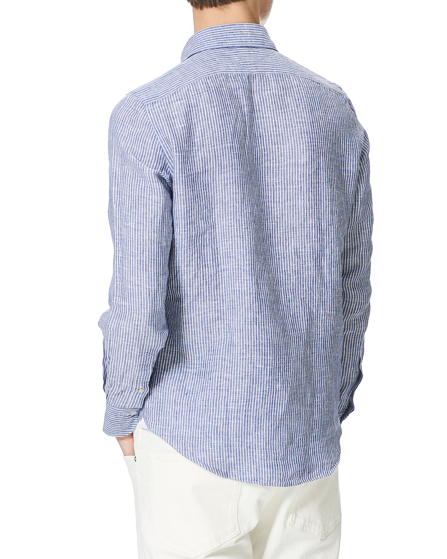 Herren | Hemden | Finamore Napoli | Tokyo Slim Fit Striped Linen Shirt White/Blue