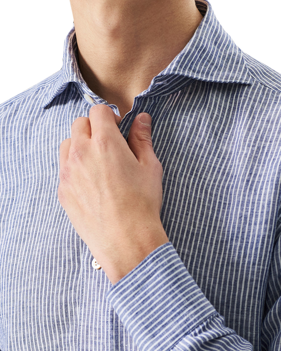 Herren | Hemden | Finamore Napoli | Tokyo Slim Fit Striped Linen Shirt White/Blue