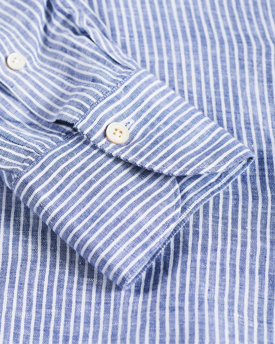 Herren | Hemden | Finamore Napoli | Tokyo Slim Fit Striped Linen Shirt White/Blue