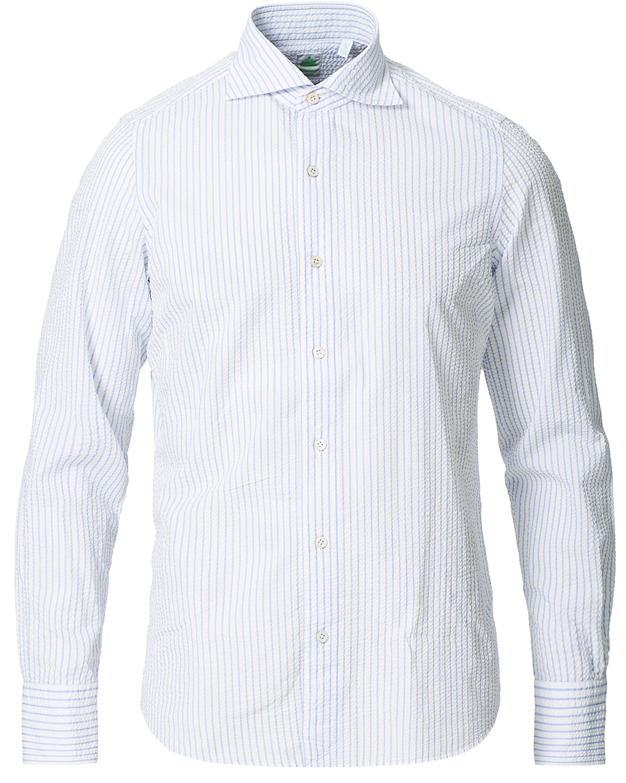 Herren | Hemden | Finamore Napoli | Tokyo Slim Fit Seersucker Shirt Light Blue