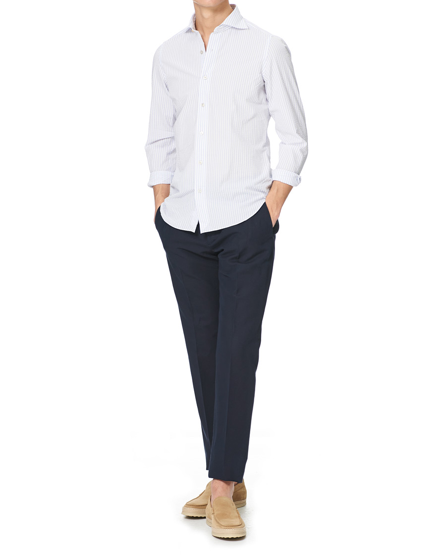 Herren | Hemden | Finamore Napoli | Tokyo Slim Fit Seersucker Shirt Light Blue