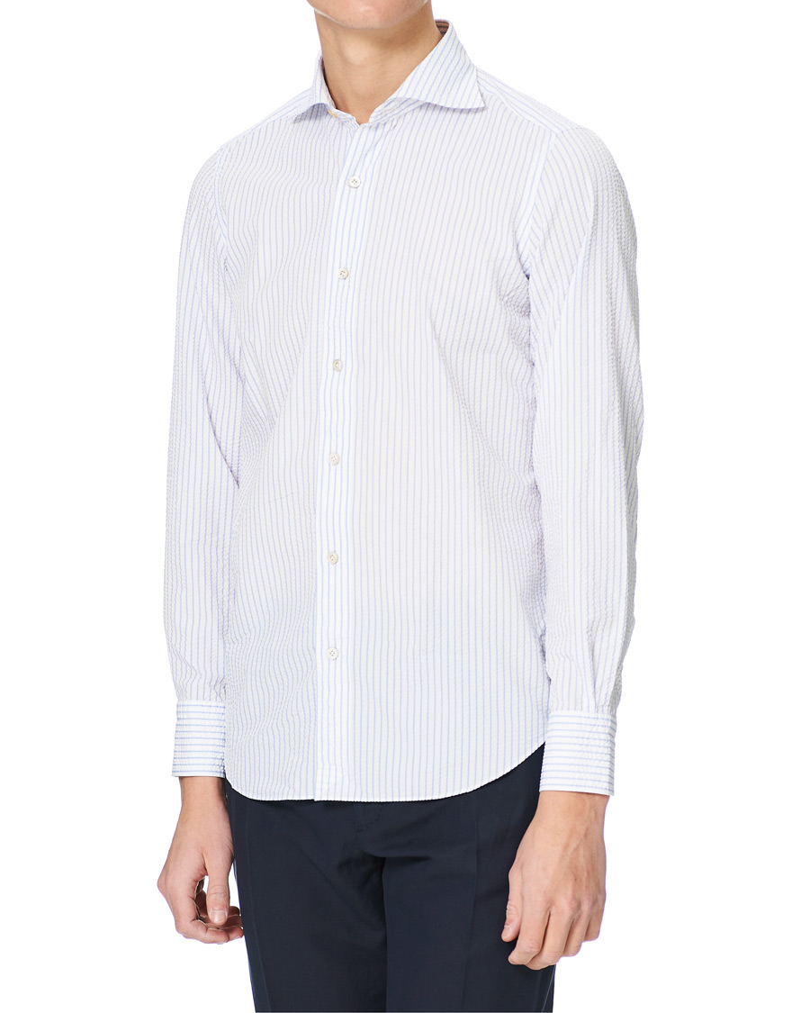 Herren | Hemden | Finamore Napoli | Tokyo Slim Fit Seersucker Shirt Light Blue