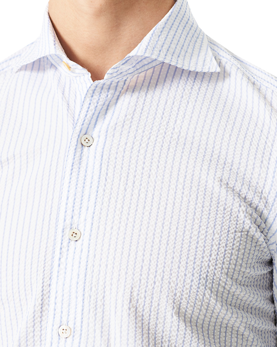 Herren | Hemden | Finamore Napoli | Tokyo Slim Fit Seersucker Shirt Light Blue