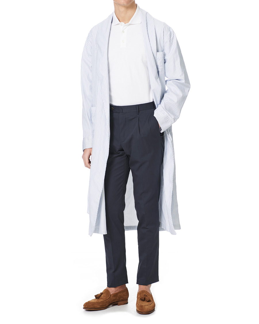 Herren | Schlafanzüge & Bademäntel | Finamore Napoli | Striped Popeline Robe White/Blue
