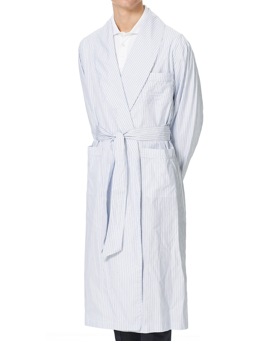 Herren | Schlafanzüge & Bademäntel | Finamore Napoli | Striped Popeline Robe White/Blue
