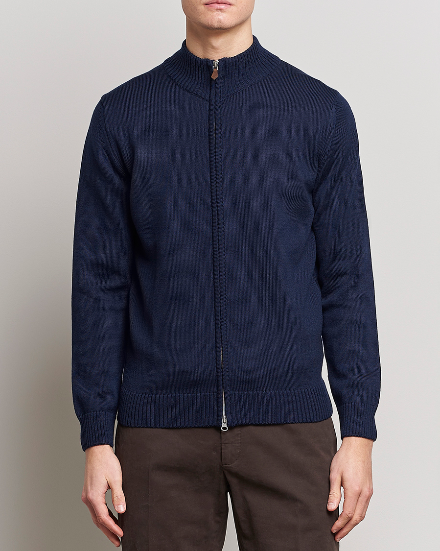 Herren | Stenströms | Stenströms | Chunky Merino Full Zip Cardigan Navy