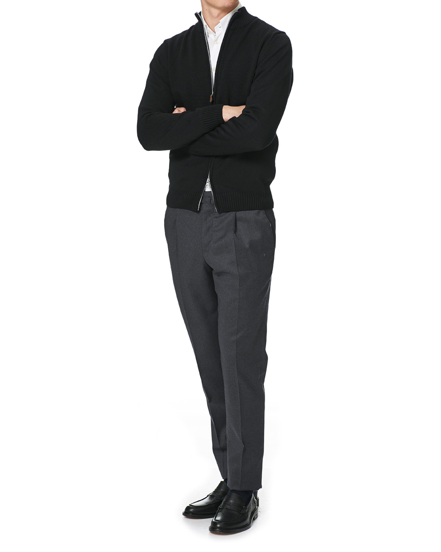 Herren | Pullover | Stenströms | Chunky Wool Zip Cardigan Black