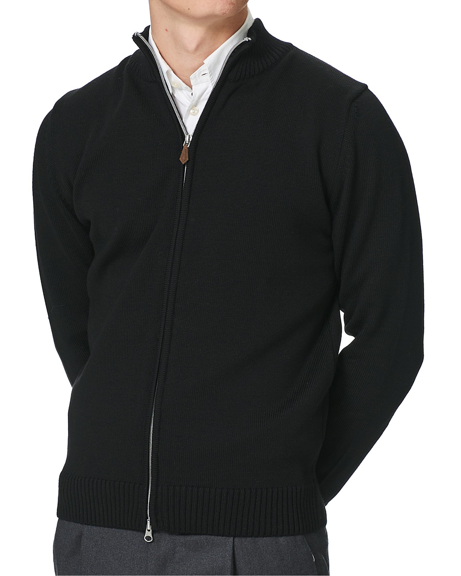 Herren | Pullover | Stenströms | Chunky Wool Zip Cardigan Black